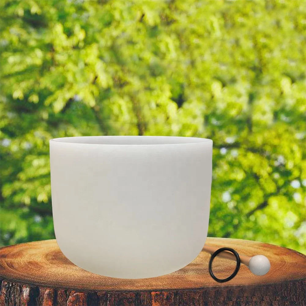 Immense Resonating Capacity 8 Inch  White Frosted Crystal Set Of 7 Singing Sound Bowls