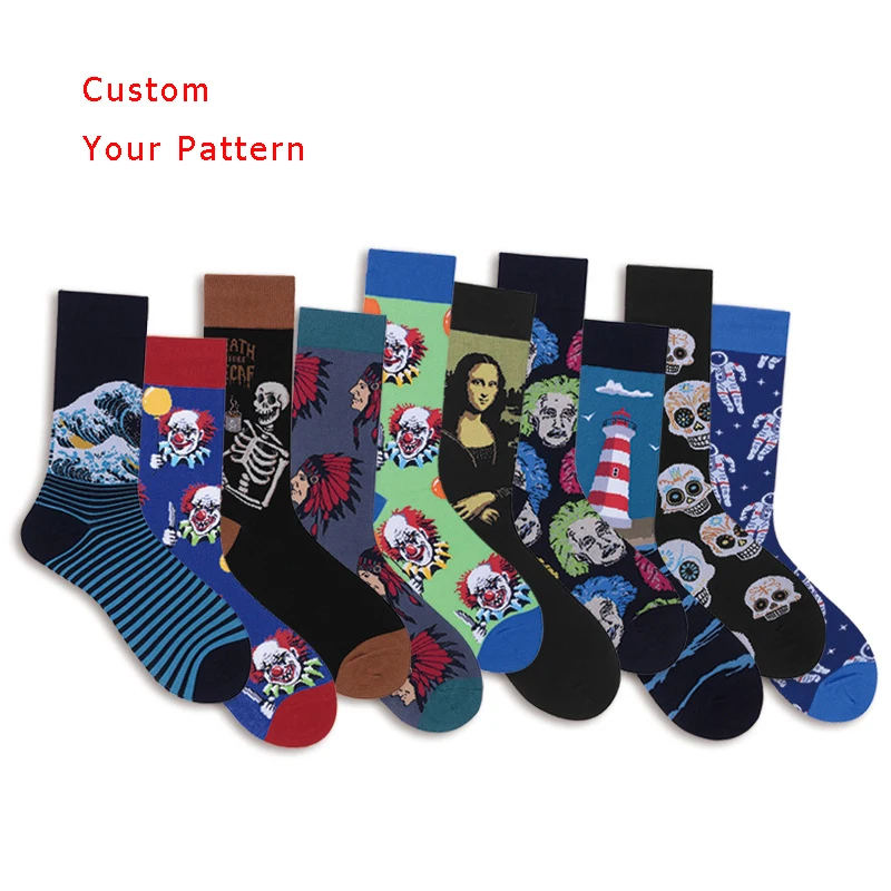 Customized Oil Print Pattern Jacquard Unisex Socks Free Size Personality Creative Wine Skeleton Cool Street Mid Crew Socks