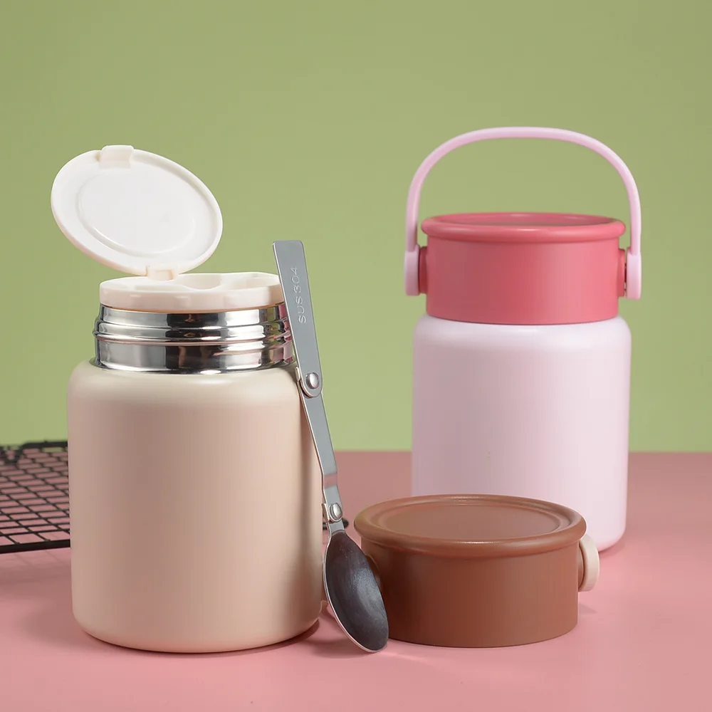 Custom 17oz portable braised beaker double wall vacuum food soup flask stainless steel insulated thermo food jar with handle