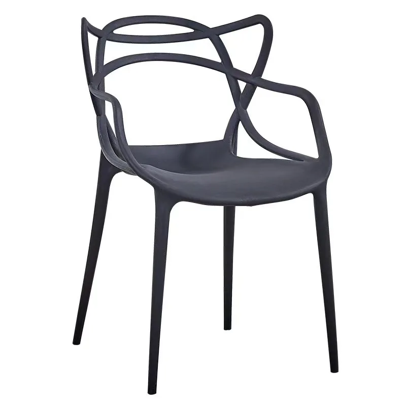 Modern Solid Wood Dining Chair with Hollow Backrest Cat Ear Plastic Arm Rest for Home Office or Hotel Use