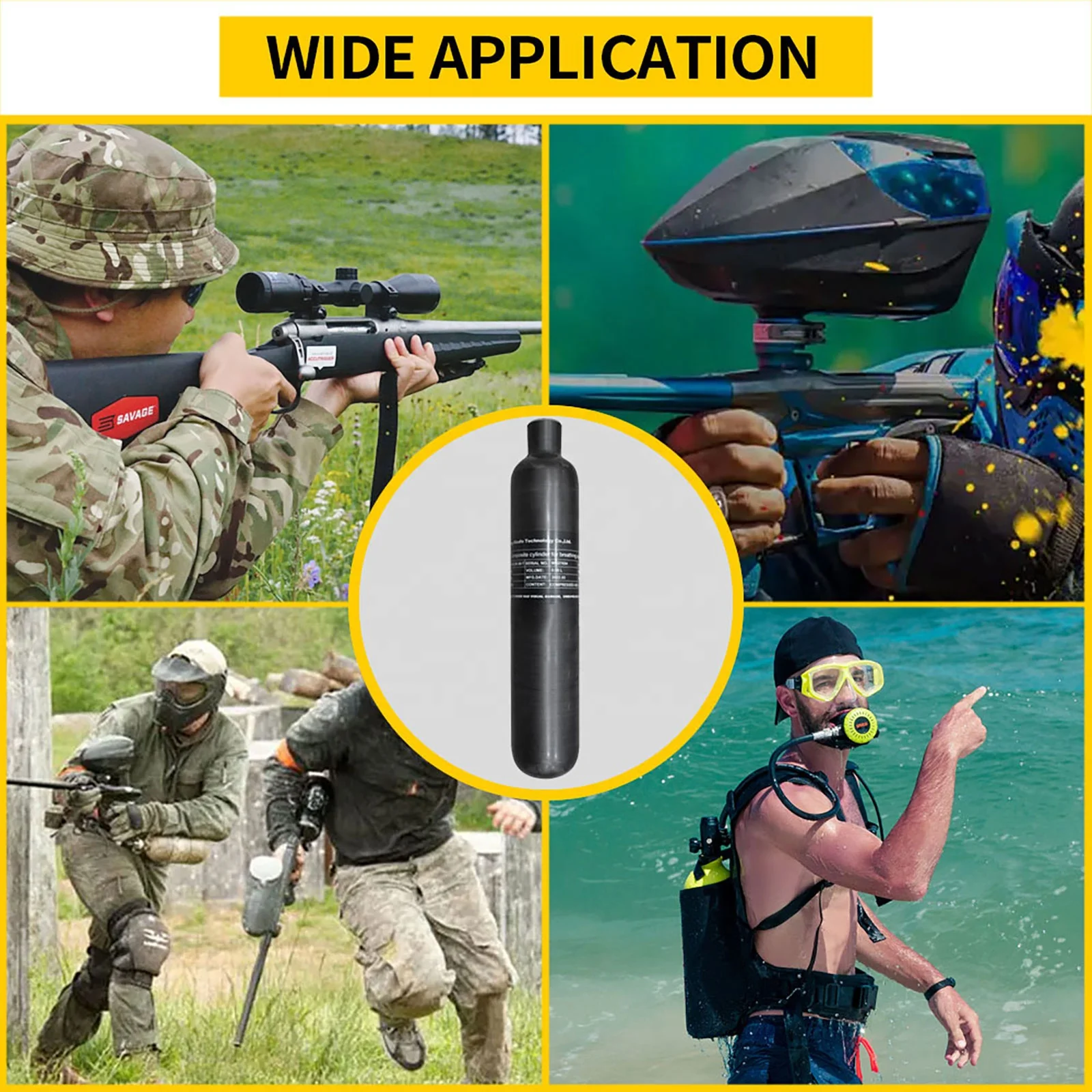 GP High Pressure  0.58L Carbon Fiber Gas Cylinder 4500psi 300Bar PCP Air Tank for Paintball