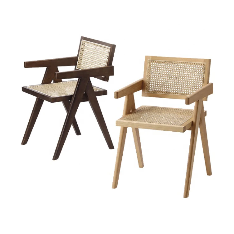 Nordic style rattan cane solid wood restaurant chair cafe french natural rattan wood cane back dining chair rattan