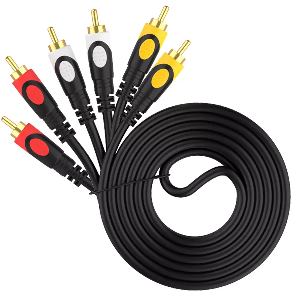 high quality 1.5m Pure Copper Gold Connectors Male Plug Plus RGB 3 RCA Composite Video Stereo Audio Cable for VCRs DVD to TV