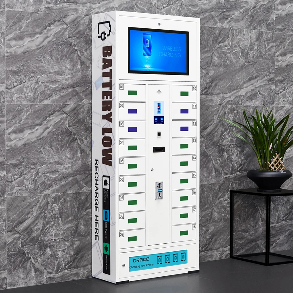 
W-CL19 Customized cell phone charging station lockers with LCD screen 