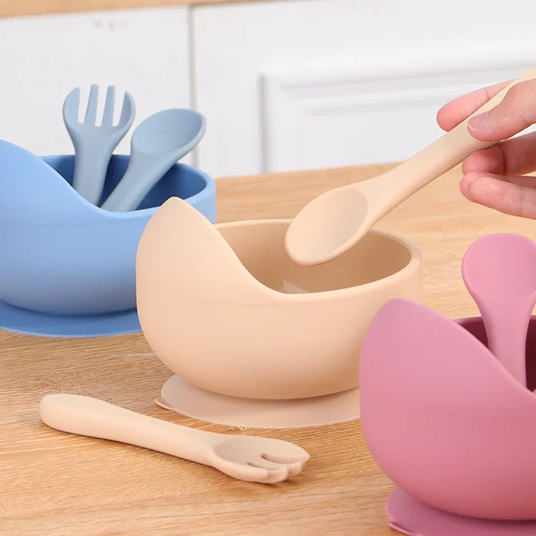 Factory Spot Silicone Sucker Bowl Children Feeding Tableware Baby Complementary Training Bowl Baby Bowl Set