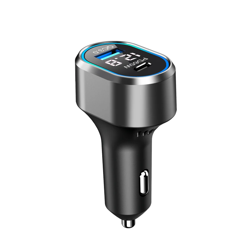 New Arrival Car Charger 2 Port 83W QC3.0 USB PD65W Type C Charger LCD Display 12-24V Cigarette Socket Lighter Fast Car Charger