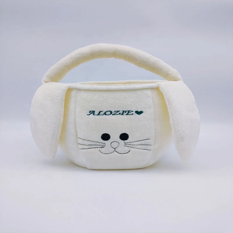Wholesale Embroidered Easter Plush Toy Basket Long-eared Bunny Gift Basket Cute Baby Kids Storage Plush Easter Baskets