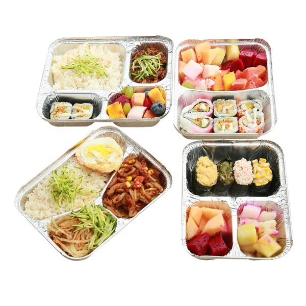 Одноразовый противень для еды из алюминиевой фольги с 4 отделениями и крышкой