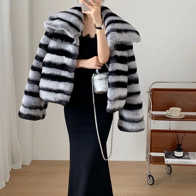 Good Price Whole Natural Women Rex Rabbit Fur Coat Real Full Fur Coat Turn-down Collar Winter Warm Fur Coat