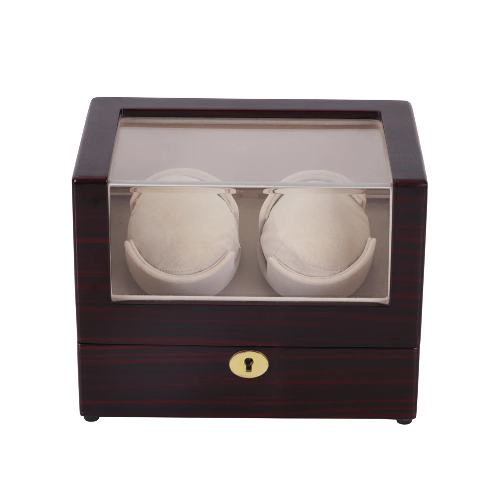 Piano Baking Varnish Two Watches Individually Red Brown Winder With Two Quiet Motors Automatic Double Watch