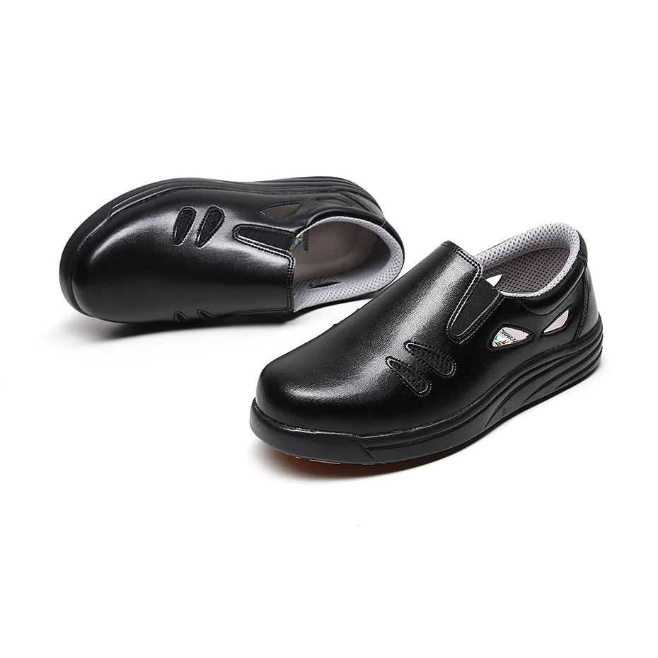 New Design Breathable Black Low Cut Non-Slip Lightweight Rubber Oil Resistant Leather Canteen Kitchen Work Chef Shoes