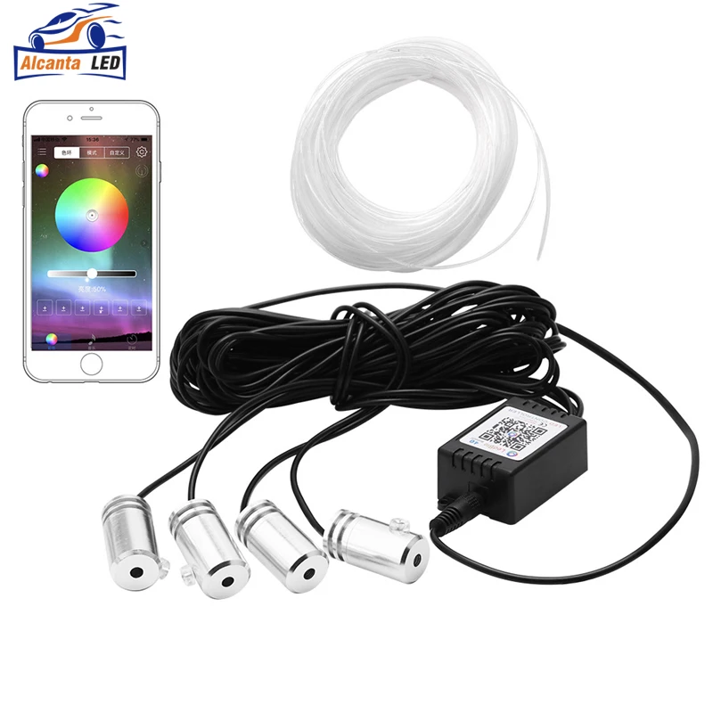 5 In 1 Car Interior Ambient Lights RGB LED Light Strip With APP Control Fiber Optic Strips Auto Atmosphere Decorative Neon Lamp