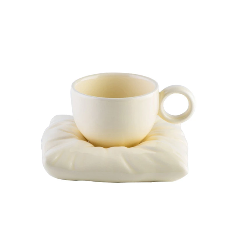 Unique Novelty Pillow Ceramic Mug With Saucer Milk Mugs Ceramics