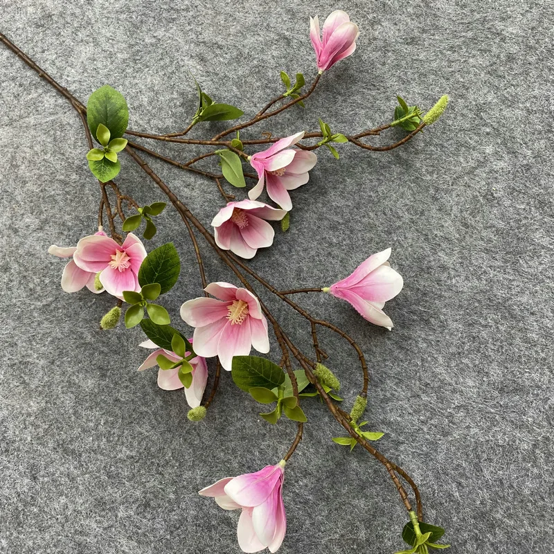 E-L004 Magnolia Flowers Wedding Home Decoration 3D 9 Heads Single Branch Magnolia Artificial Flower