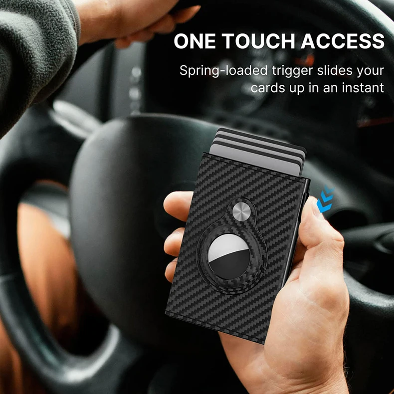 Free Custom Logo Slim Leather Card Holder Premium Genuine Leather Minimalist Wallet with Tracker