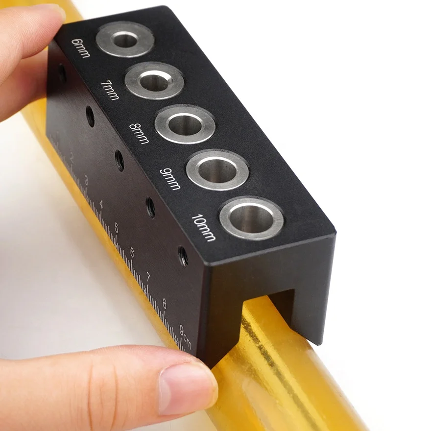 V-Shaped Drill Guide Doweling Jig Woodworking Joints Tools with 6/7/8/9/10mm Step Bushings