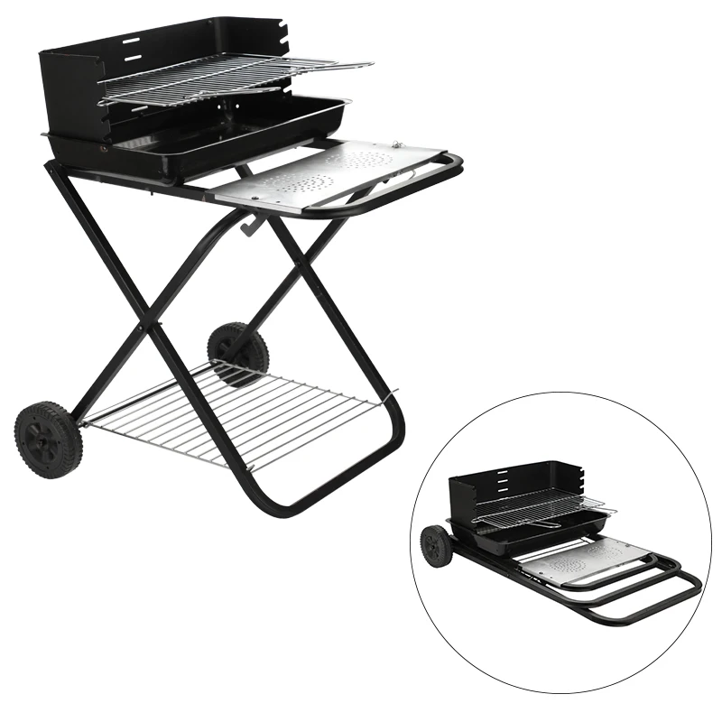 Folding outdoor Portable trolley charcoal barbecue charcoal bbq grill for garden backyard family party