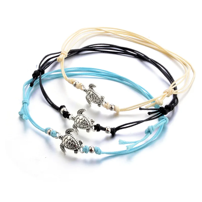 Fashion Jewelry Bohemian Turtle Turquoise Ankle Bracelet Blue Beige Black Braided Rope Foot Chain Anklets Bracelets
