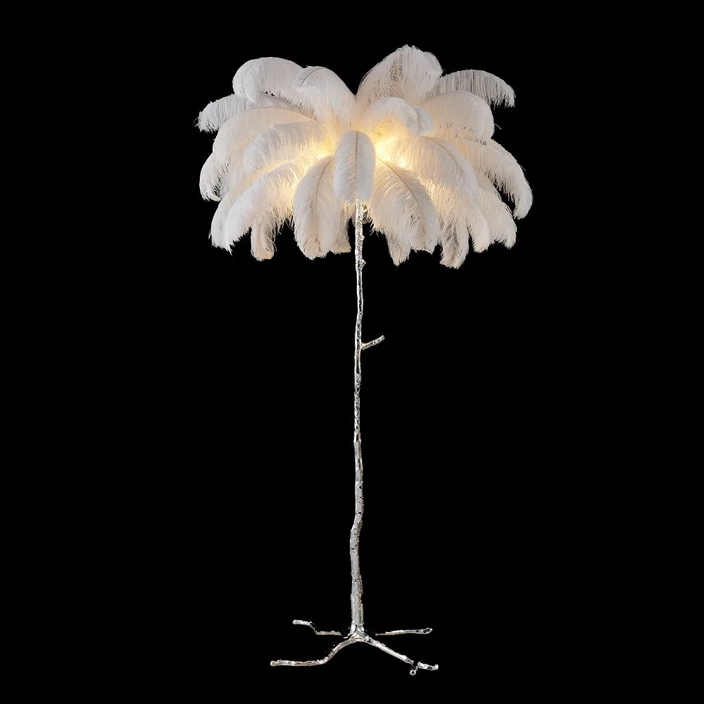 Nordic luxury bedroom living room copper floor light modern led standing feather floor lamp