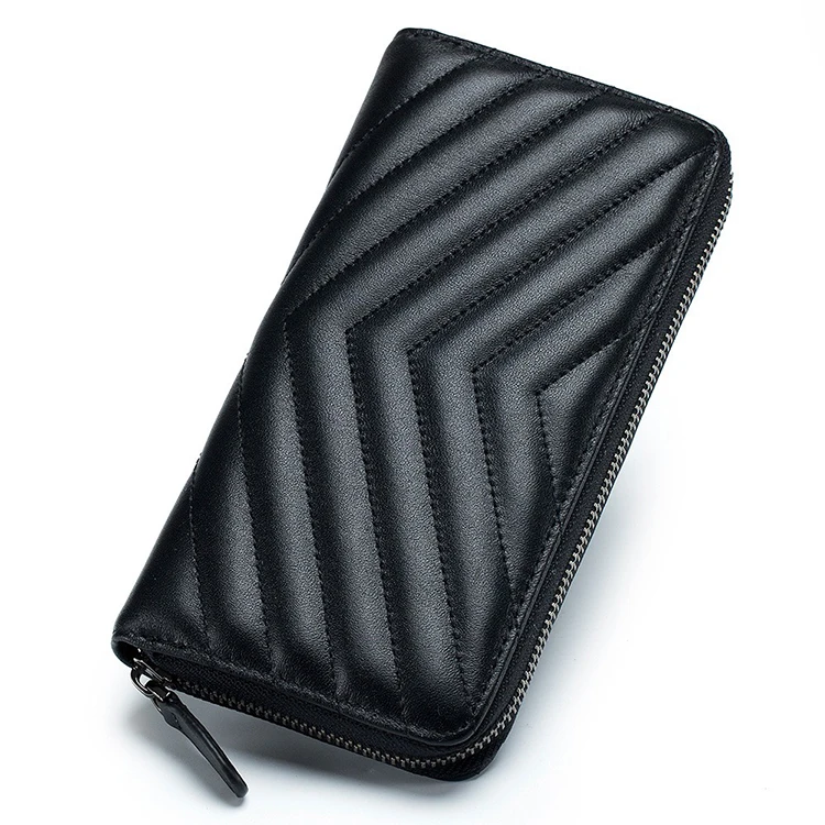 Customized your logo genuine leather diamond grid long high-capacity purses and handbags wholesale wallets