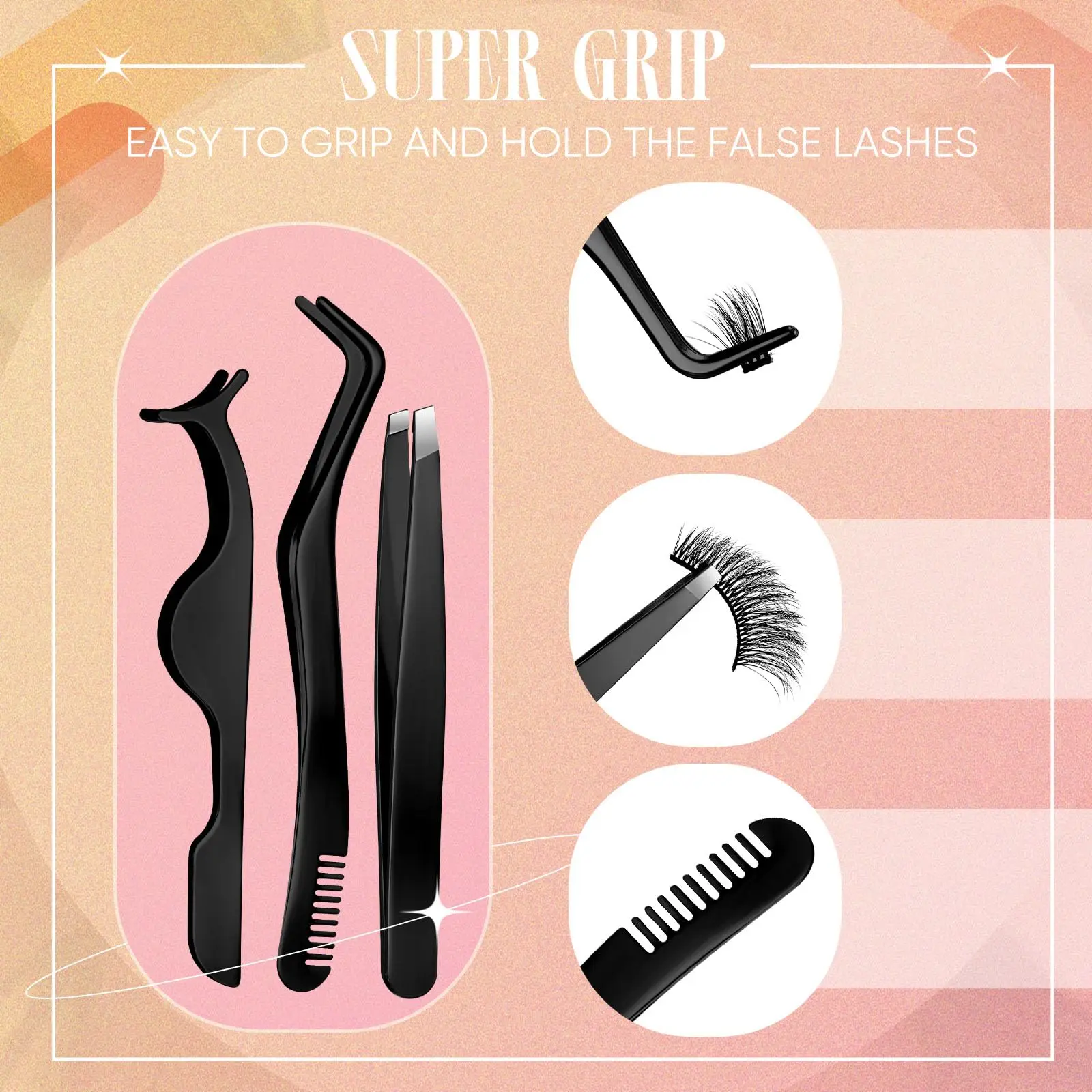 2023 Custom Logo 5 Pcs Black Lash Applicator Tool Set Lash Eyelash tweezers for lash extensions  for DIY Individual  Clusters A