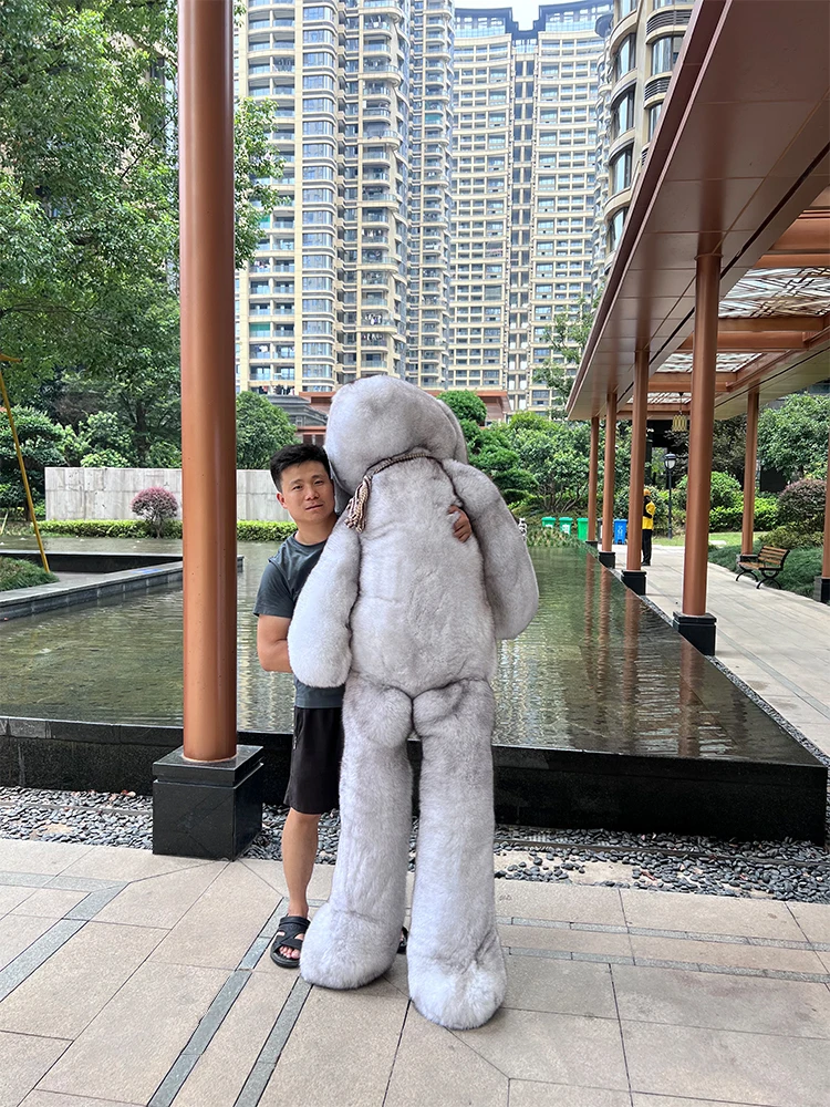 Women Fashionable Extremely Bigger Size 210 cm Tall Luxury Real Natural Blue Fox Fur Rabbit Toys Girl Friend Boy Friend Present