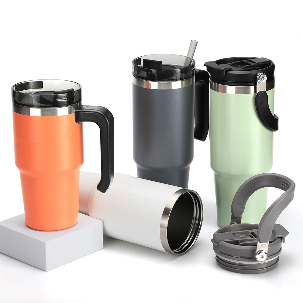 Custom logo 20oz/30oz/40oz/40 oz Travel vacuum insulated stainless steel tumbler wholesale bulk tumbler with handle and straw