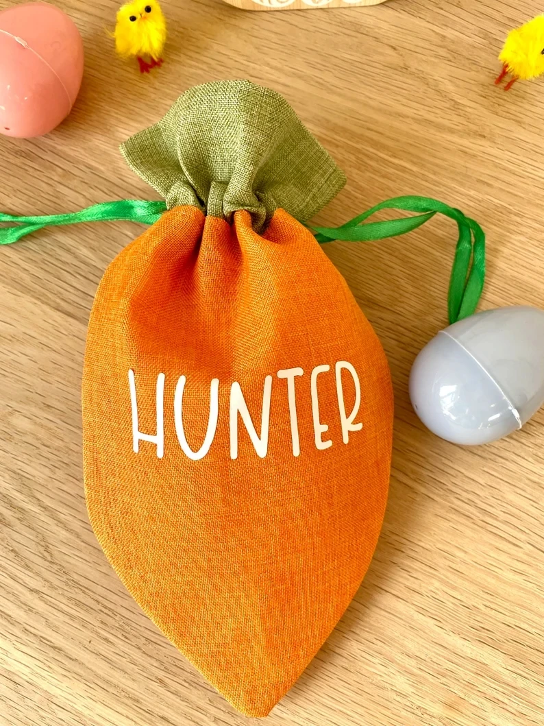 Blank Linen Carrot Easter Personalized Bag Kids Gift Storage Drawstring Vinyl Sublimation Easter Basket Decor Candy Egg Gift Bag
