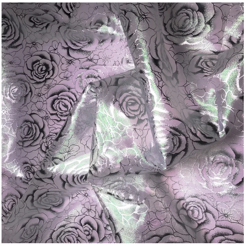 new design foil print shining flower fabric foil hot printing foil fabric for dress landing on stage