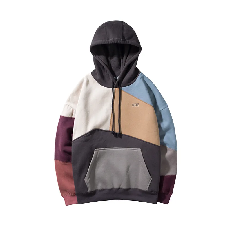 
Custom Hip Hop Streetwear Multi Color Block Hoodie For Men 
