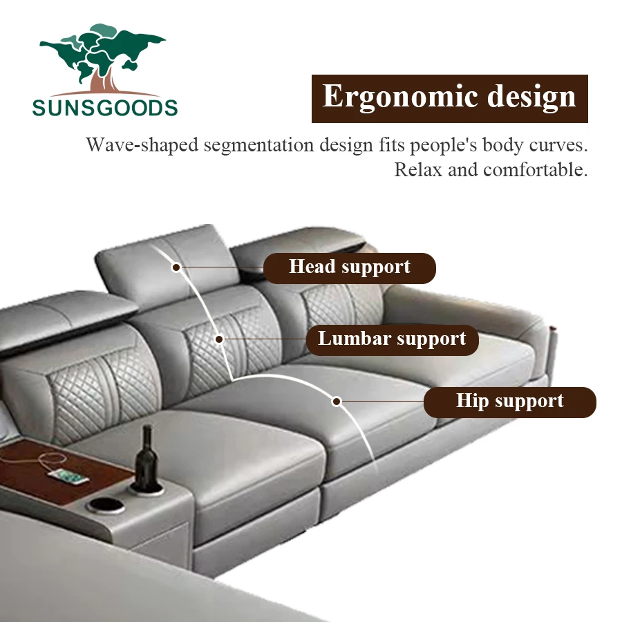 Modern Living Room Sofa Set Genuine Leather Sofas with USB Music Speaker