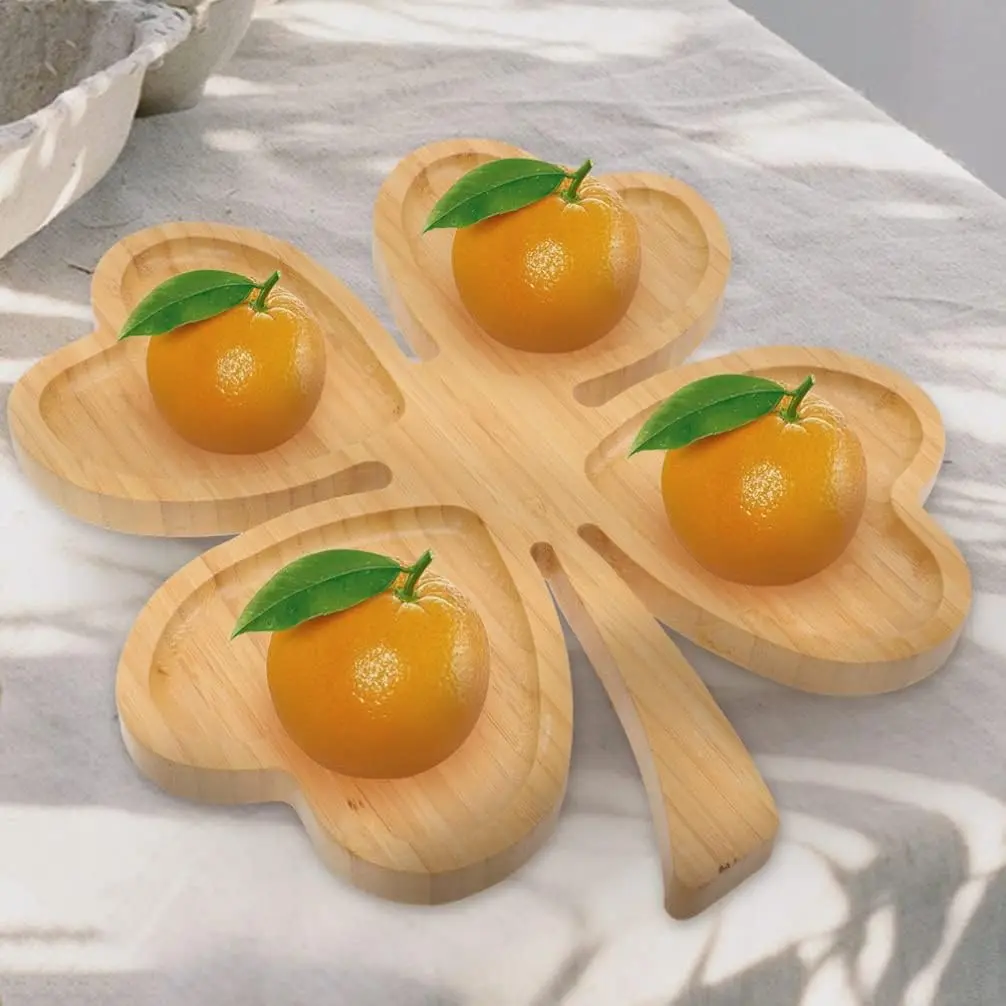 Multi Use Flower Shape Bamboo Plate, Wooden Snack Tray With Dividers parts bread tray kid school lunch tray