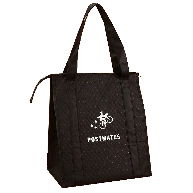Черная Нетканая изолированная сумка для покупок из нетканого материала на заказ, сумка для ланча, сумки для доставки продуктов, сумки-кулеры с принтом, сумка для покупок для продуктов