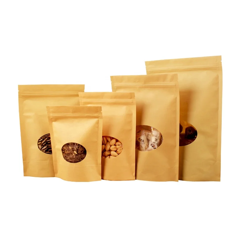 customized logo Kraft paper ziplock bag self sealing square bottom kraft paper bags for nuts/ flour/seeds