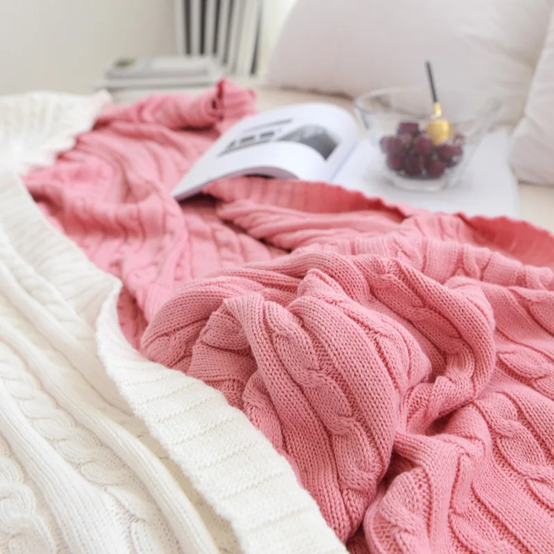 Wholesale Decoration Luxury Home Soft Modern Solid Cable Knit Cozy Fashion Nice 100% Cotton Blanket
