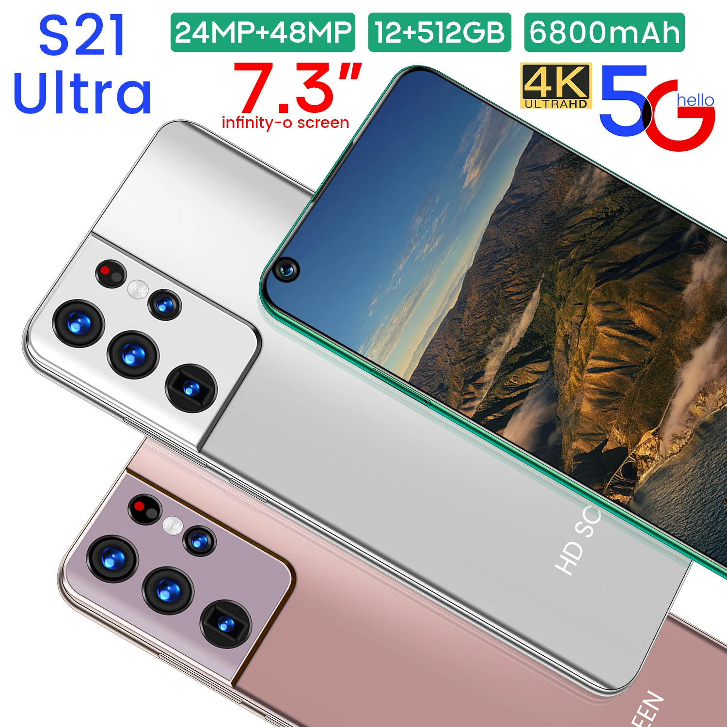 2021 Новый S21 ультра телефон Глобальная версия смартфона 12 Гб + 512 ГБ Android мобильных телефонов Оригинальный разблокированный мобильный 3g 4g 5g мобильные