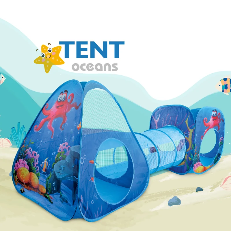 Indoor Kids 3 In 1 Ocean Play Tent Rocket Play Tent With Crawl Tunnel Tents