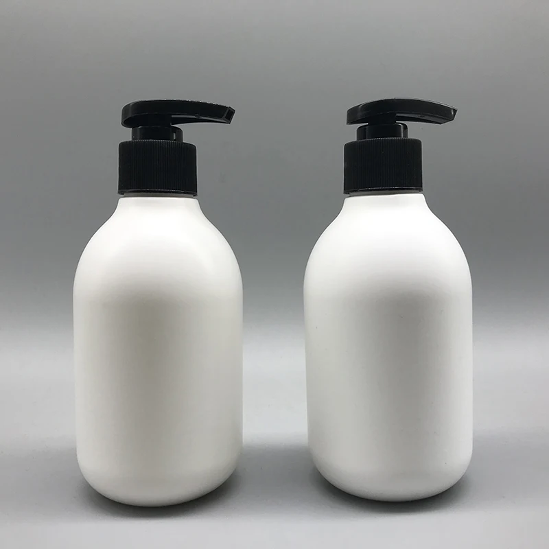 Eco friendly plastic HDPE 10oz 300ml empty round white shampoo bottles with lotion pump