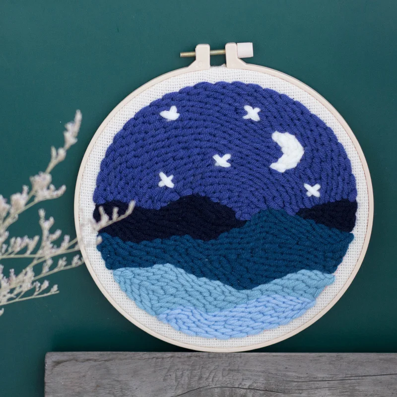 Wholesale Simple Pattern Kit Set Forest Diy Punch Needle Kit Single with Bamboo Hoop