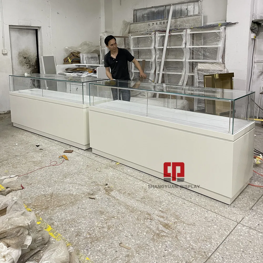 High Quality White Jewelry Display Showcase High end Gold Jewelry Glass Display Case Custom Jewelry Showcase Manufacturer