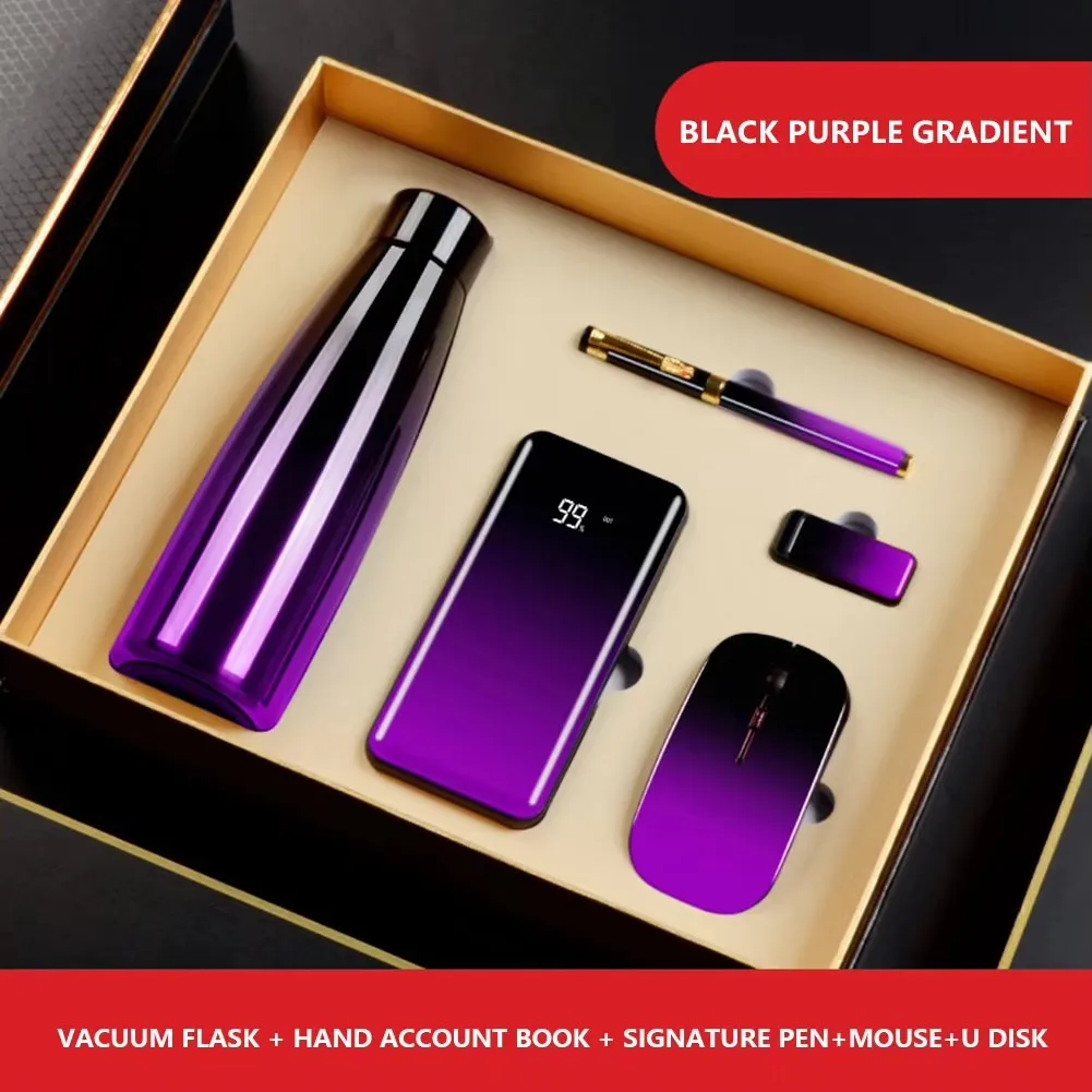 Free  Custom Corporate Luxury Gift Set 4-in-1 Promotion Business Kit with Power Bank Mouse Pen Flocking Graphic Print Christmas