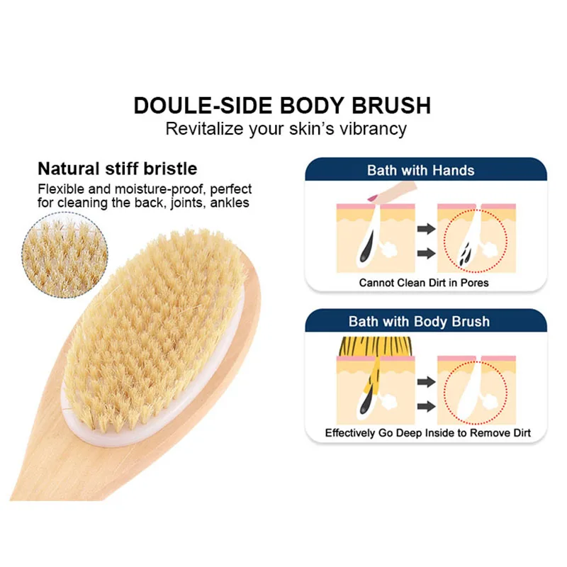 Ergonomically Shower Back Cleaning Scrubber Washing Long Boar Nylon Stiff Bristle Bath Exfoliating Massager Body Brushes For Men
