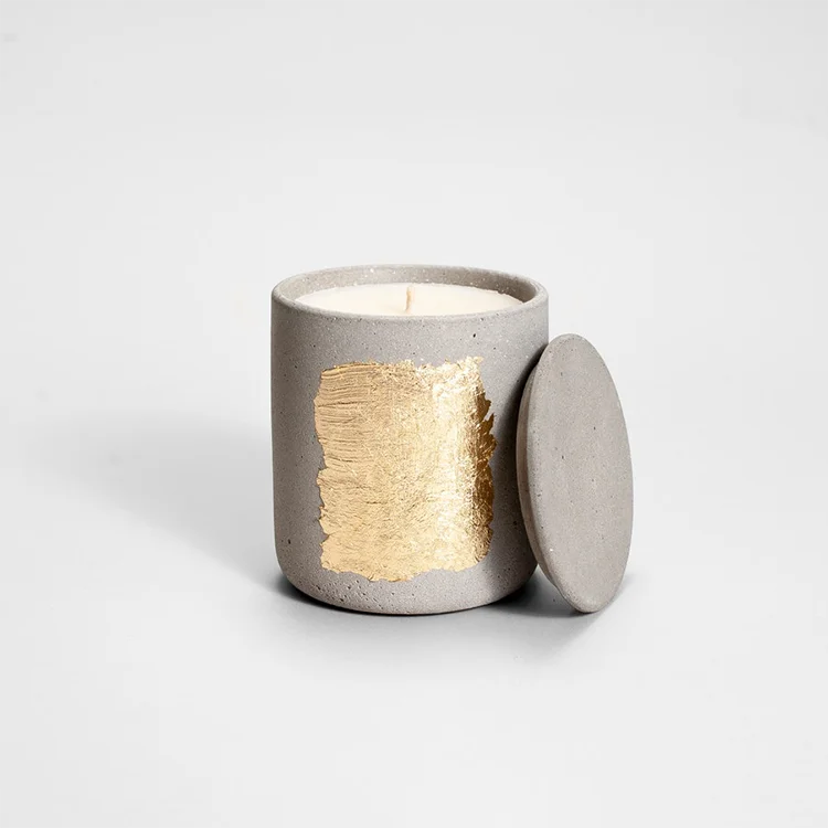 New arrival speckled cylinder home decor gift concrete candle jars luxury speckled ceramic candle jar with lid
