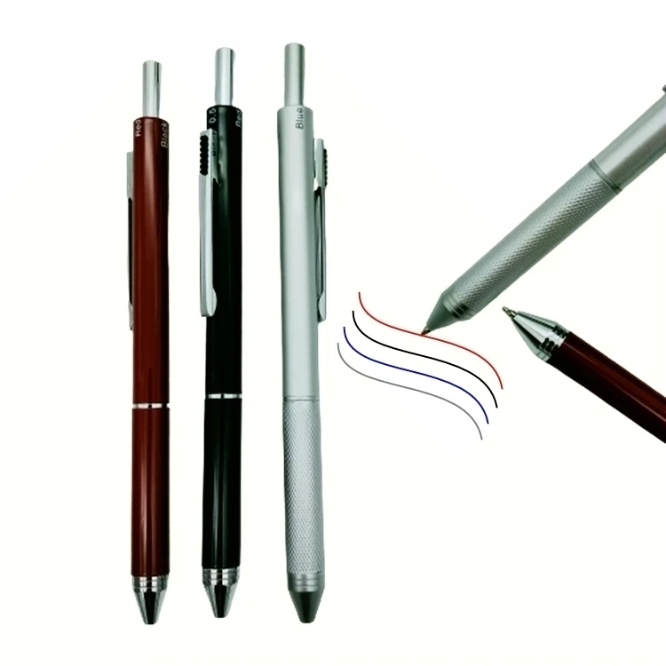 Hot Sale 4colors in 1ball pen  Black and Silver Promotion Metal Functional Pen for Writing multi function pen