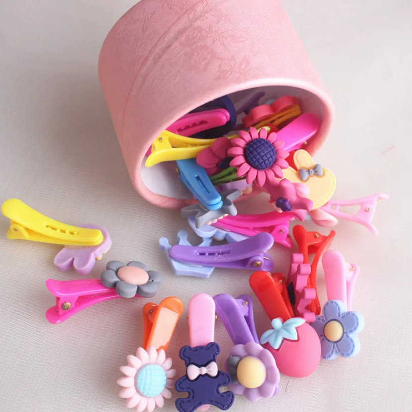 Cute kids cartoon and bows hair clips and Elastic rubber band packing  20pcs in nice gift box