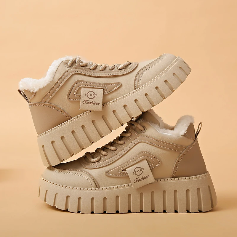 Manufacturer Direct Furry Warm Footwear casual Sneaker Cotton-padded Shoes Outdoor Lace Up Comfortable Snow Boots Women