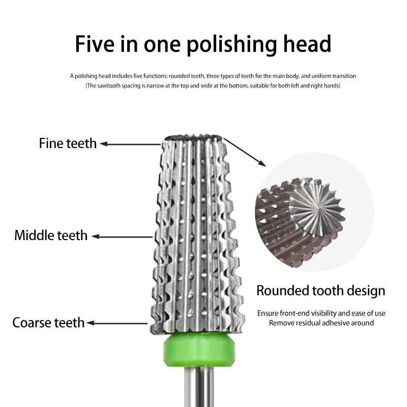 New conical carbon fossil nail bit 5 in 1 Safe carbide nail bit gel exfoliation removal