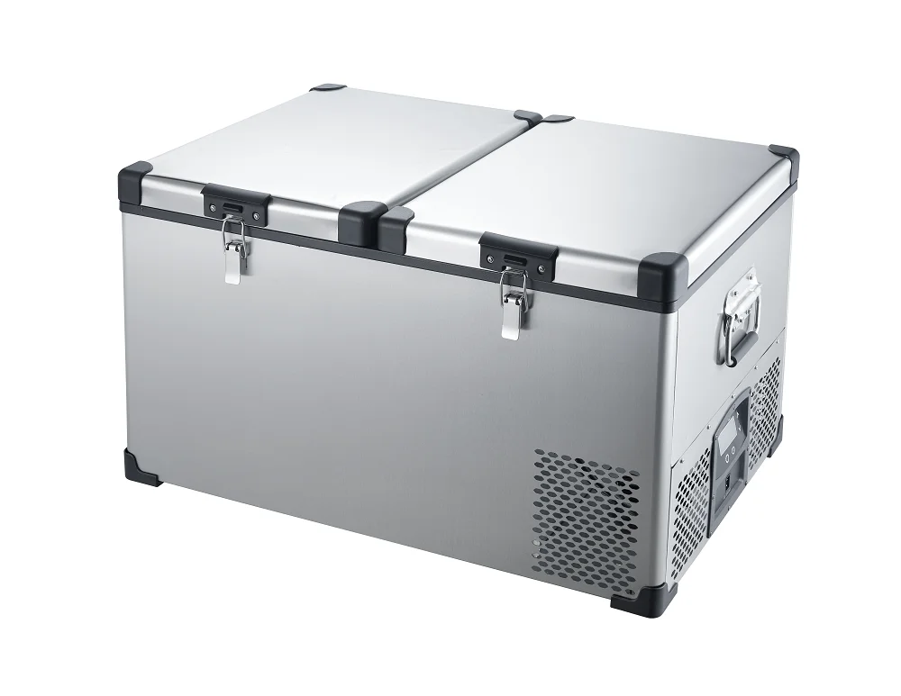 Dual-Zone 95L Stainless Steel Car Freezer Refrigerator Heavy-duty Car Cooler Quickly Cool Down DC 12v/24v Portable Fridge