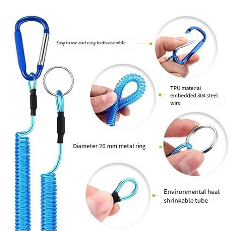 Retractable Heavy Duty Elastic Spiral Tool Hang Safety Lanyard For Safety Resilience Rope