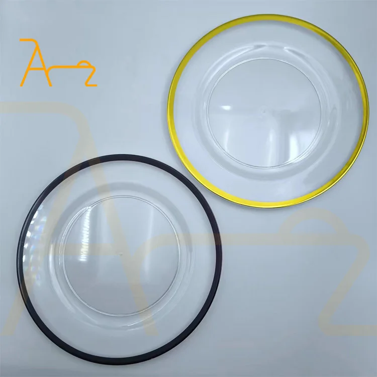 Custom round clear black rim plastic plates disposable party dinner food 6 7 9 10.25 inch pp / ps parties dishes
